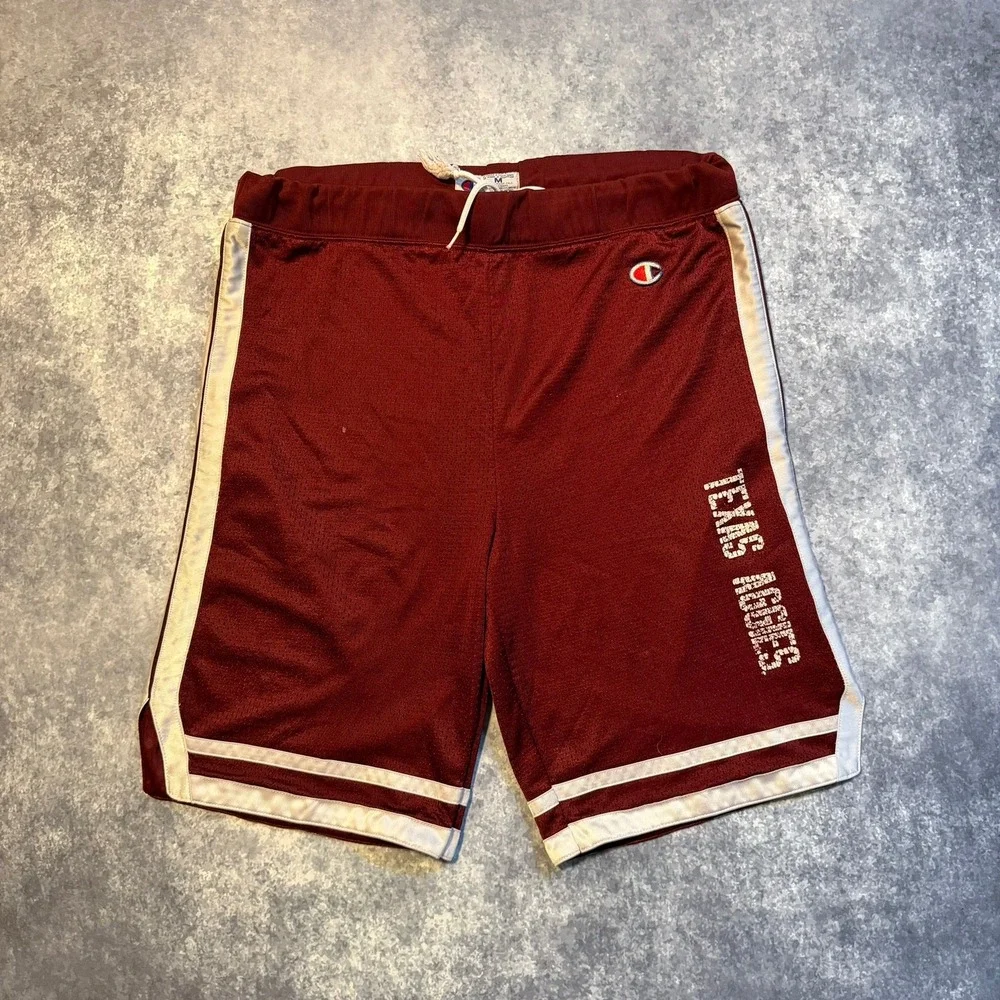 Vintage Champion Mens Texas Aggies Mesh Basketball Shorts Maroon White Medium